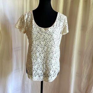 Aritzia Talula Betsy Lace Blouse Blush Pink  Scalloped Lace Short Sleeve